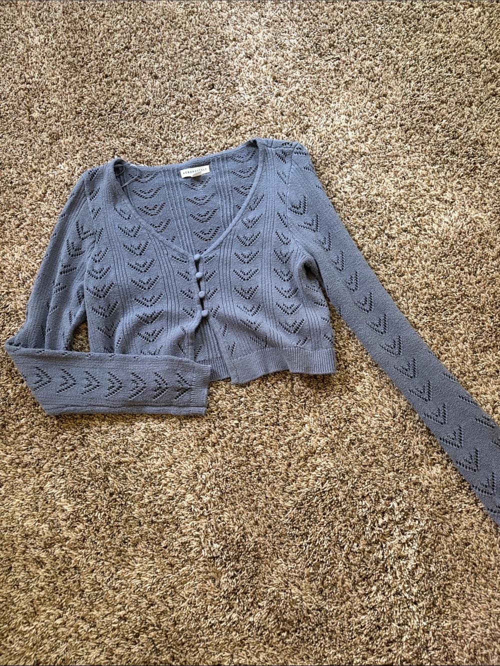 Aeropostale Blue Knit Cropped Button-Front Women's Sweater